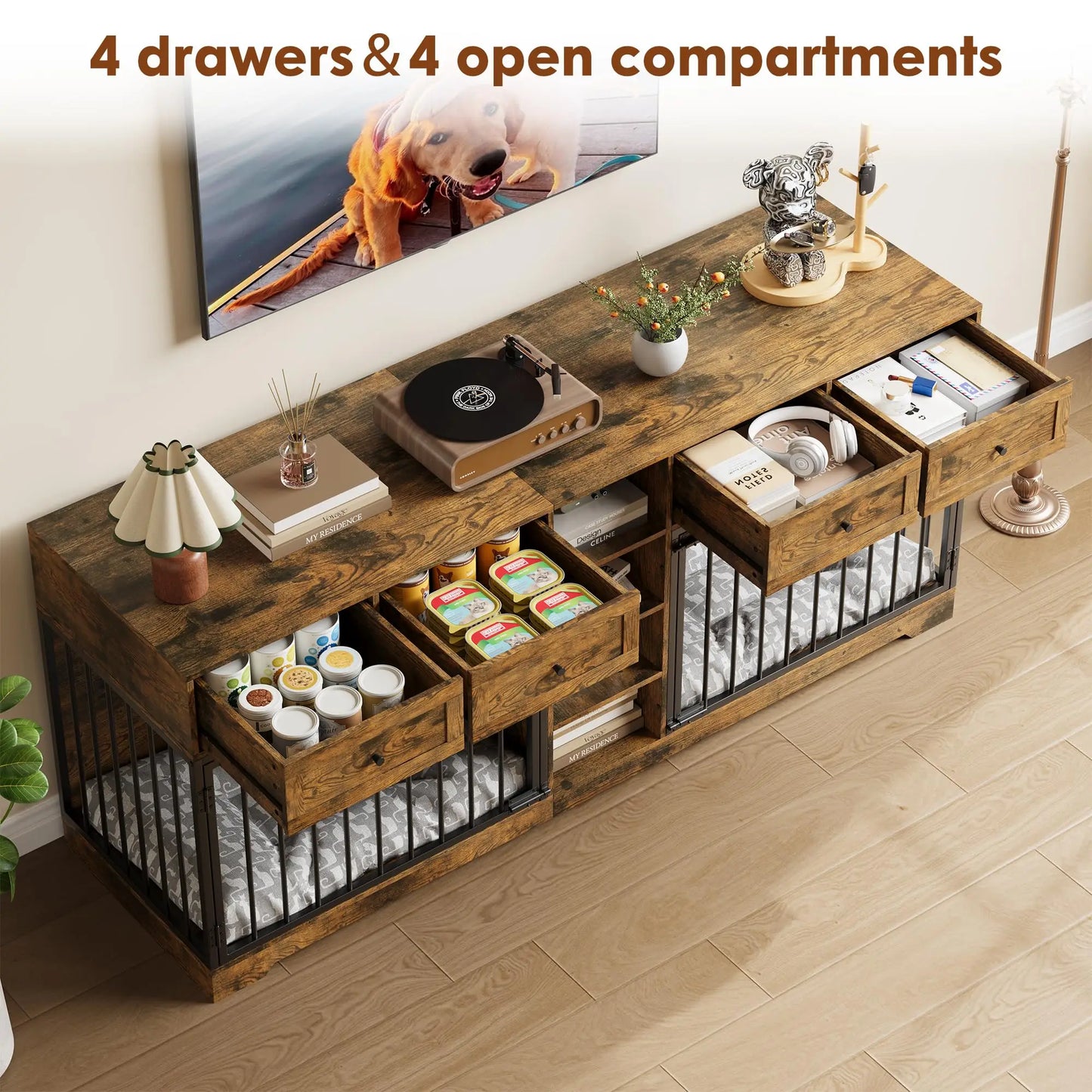 HiMISS Heavy Duty Double Dog Crate Furniture TV Stand