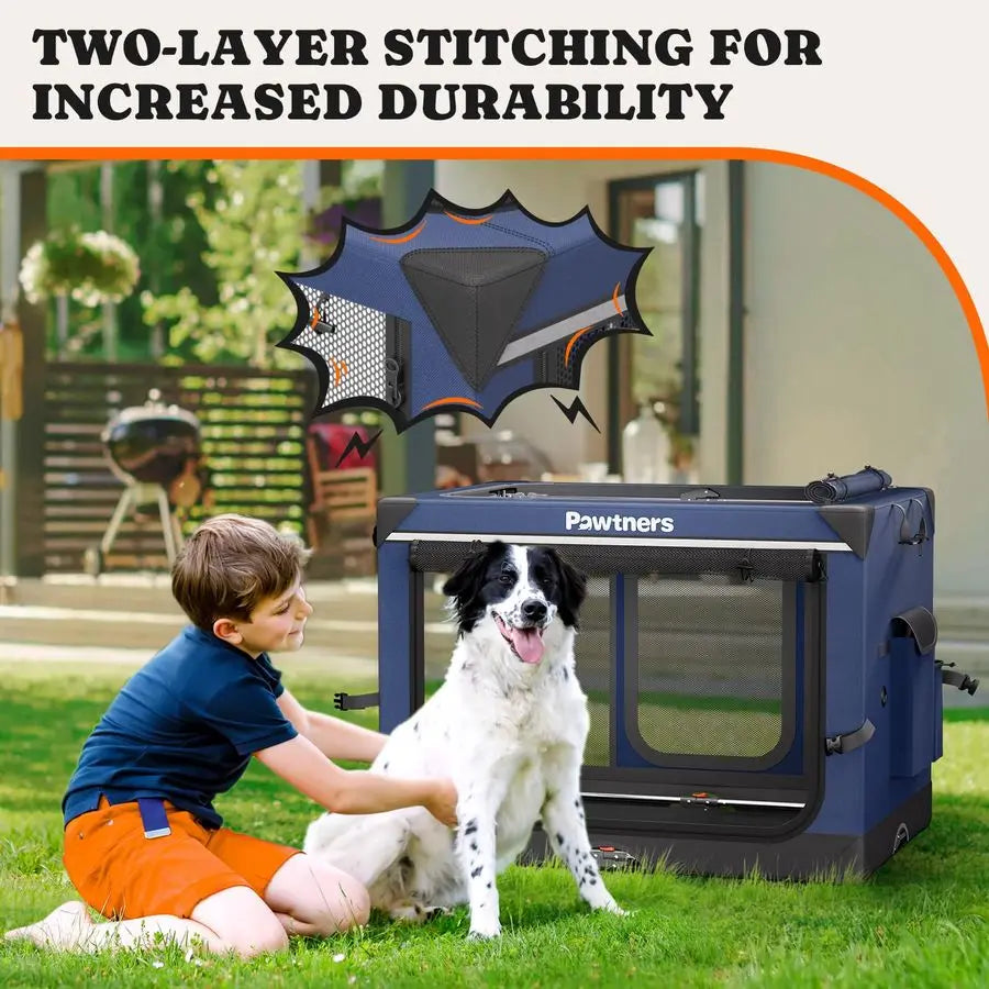 Foldable Soft Sided Dog Crate Travel Kennel With Mat
