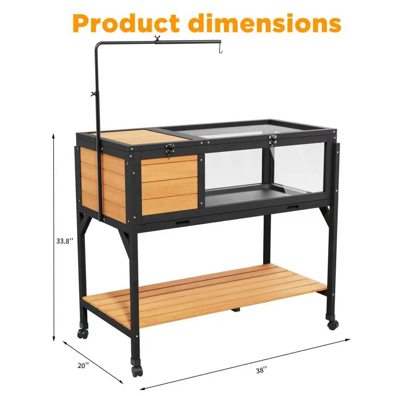 Wooden Tortoise Habitat Enclosure With Light Stand For Indoor Outdoor Use