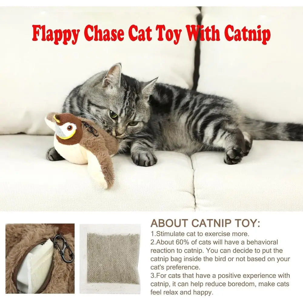 Interactive Chirping Bird Cat Toy With Lapping Wings