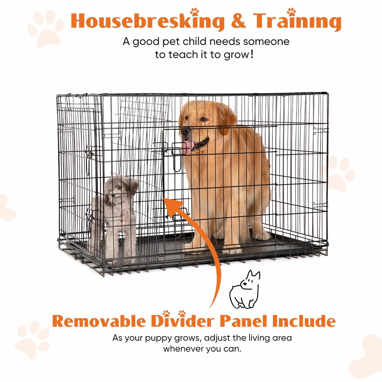 JHK Double Door Folding Metal Wire Dog Cage Leakproof Pan