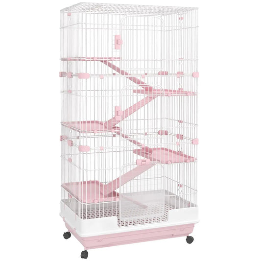 6 Level Small Animal Cage With Wheels Removable Tray Ramp Platform