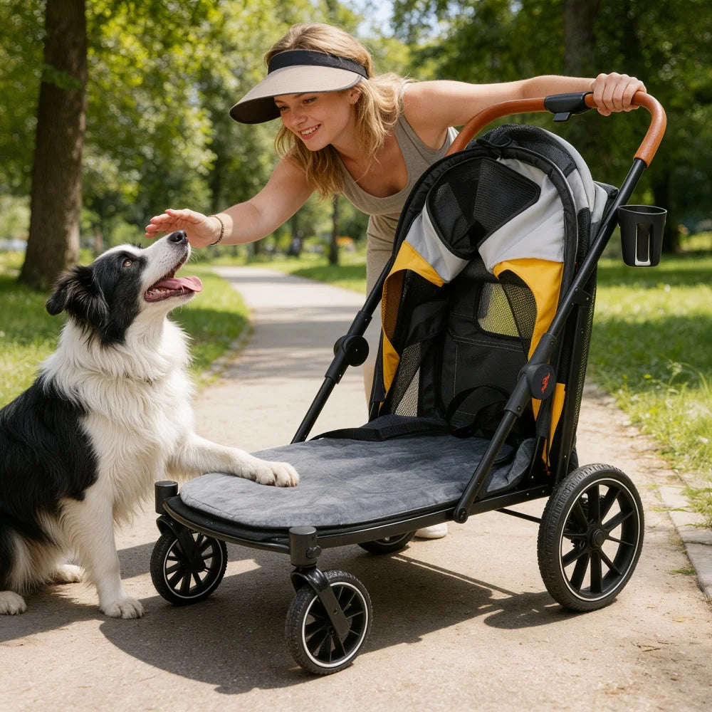 Foldable Pet Stroller For Dogs And Cats With Four Wheels