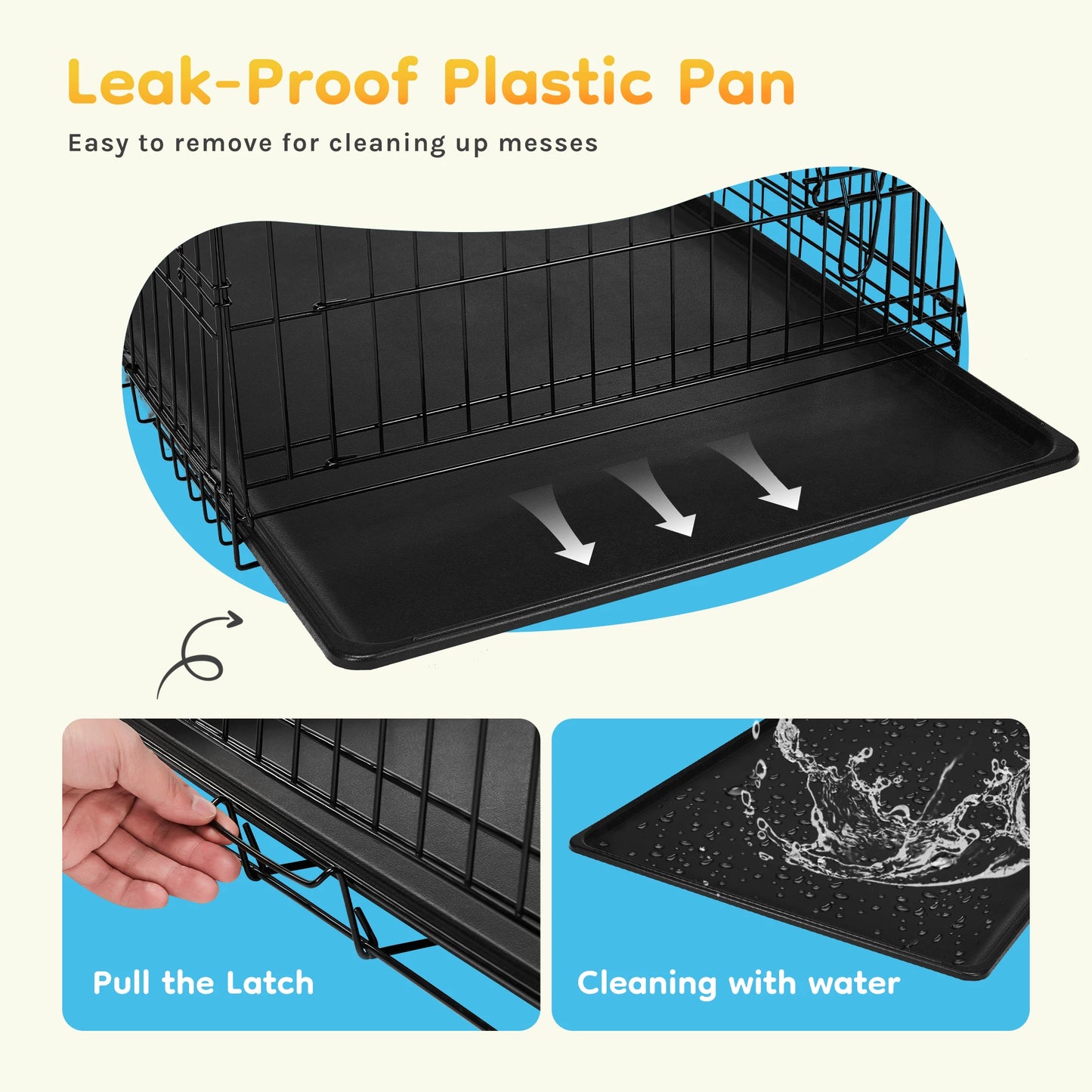 JHK Folding Metal Dog Cage With Leakproof Plastic Pan