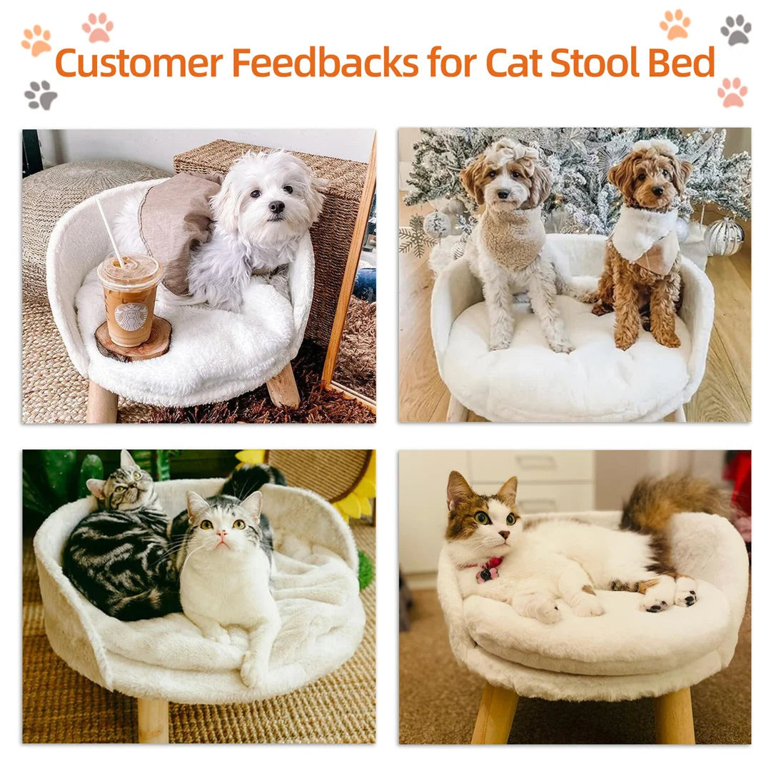 BINGOPAW Luxury Plush Cat Bed Nesting Chair With Wood Legs