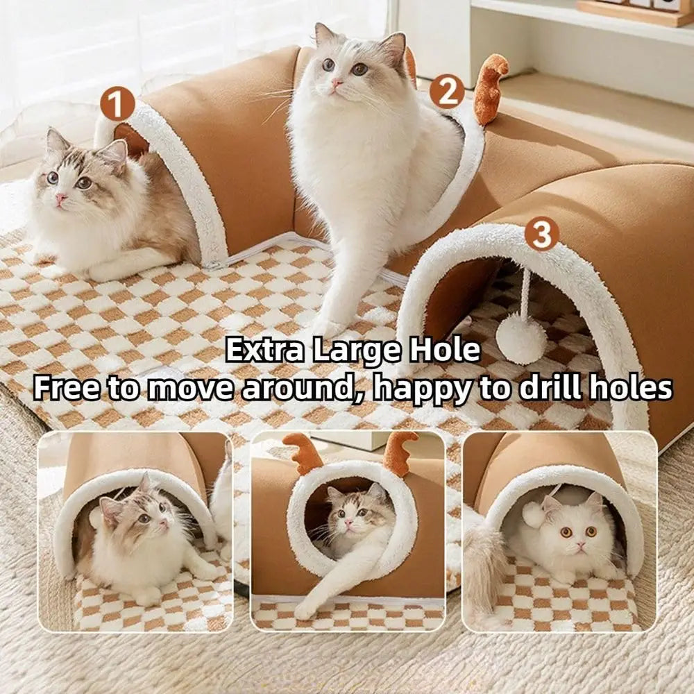 Indoor Cat Tunnel Bed With Peekaboo Cave And Toy Balls