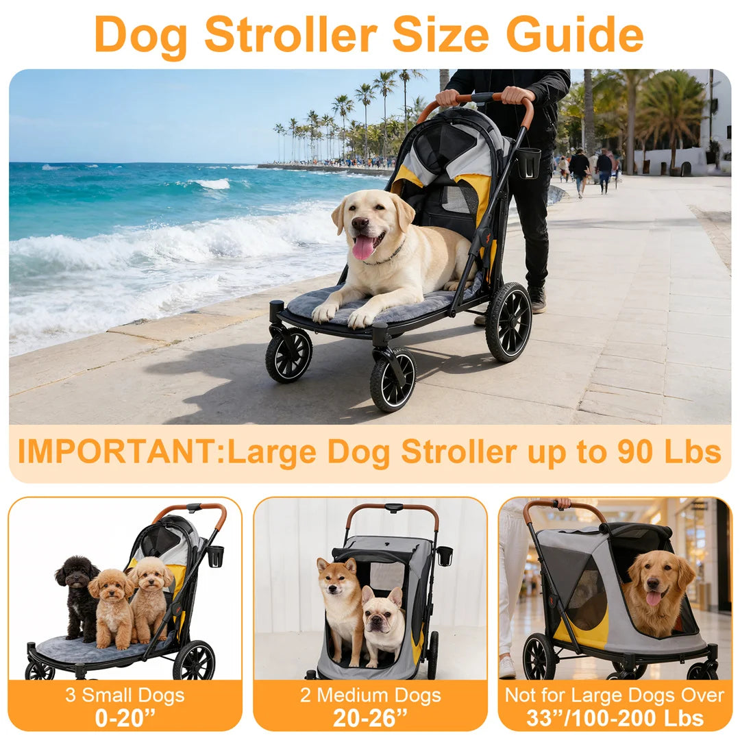 Portable Dog Stroller For Large Dogs With One Click Folding