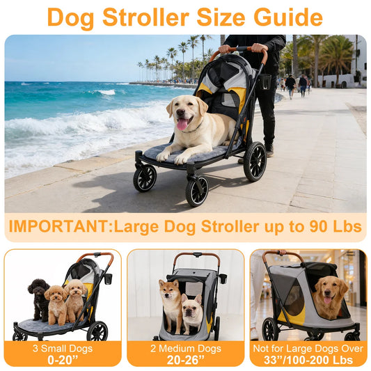 Portable Dog Stroller For Large Dogs With One Click Folding