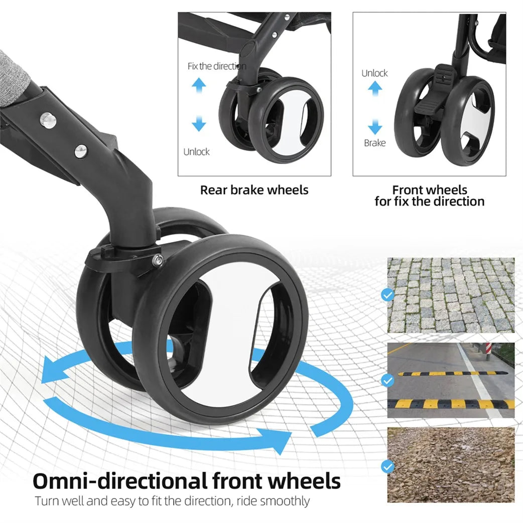 Foldable Pet Stroller Travel Carrier With 360 Wheels And Rain Cover