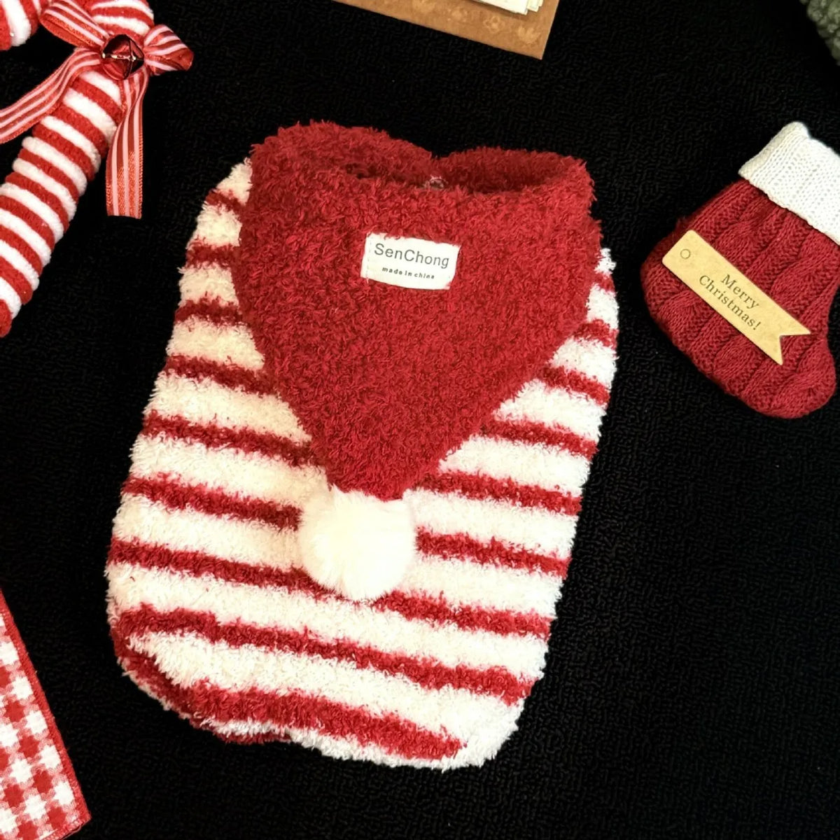 Warm Striped Plush Dog Coat Vest for Winter Weather