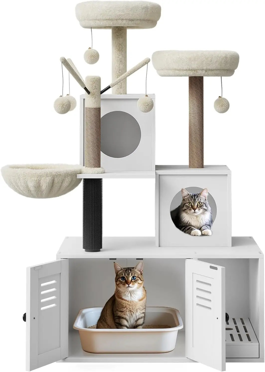 Garvee Cat Tree With Hidden Litter Cabinet And Cozy Perches