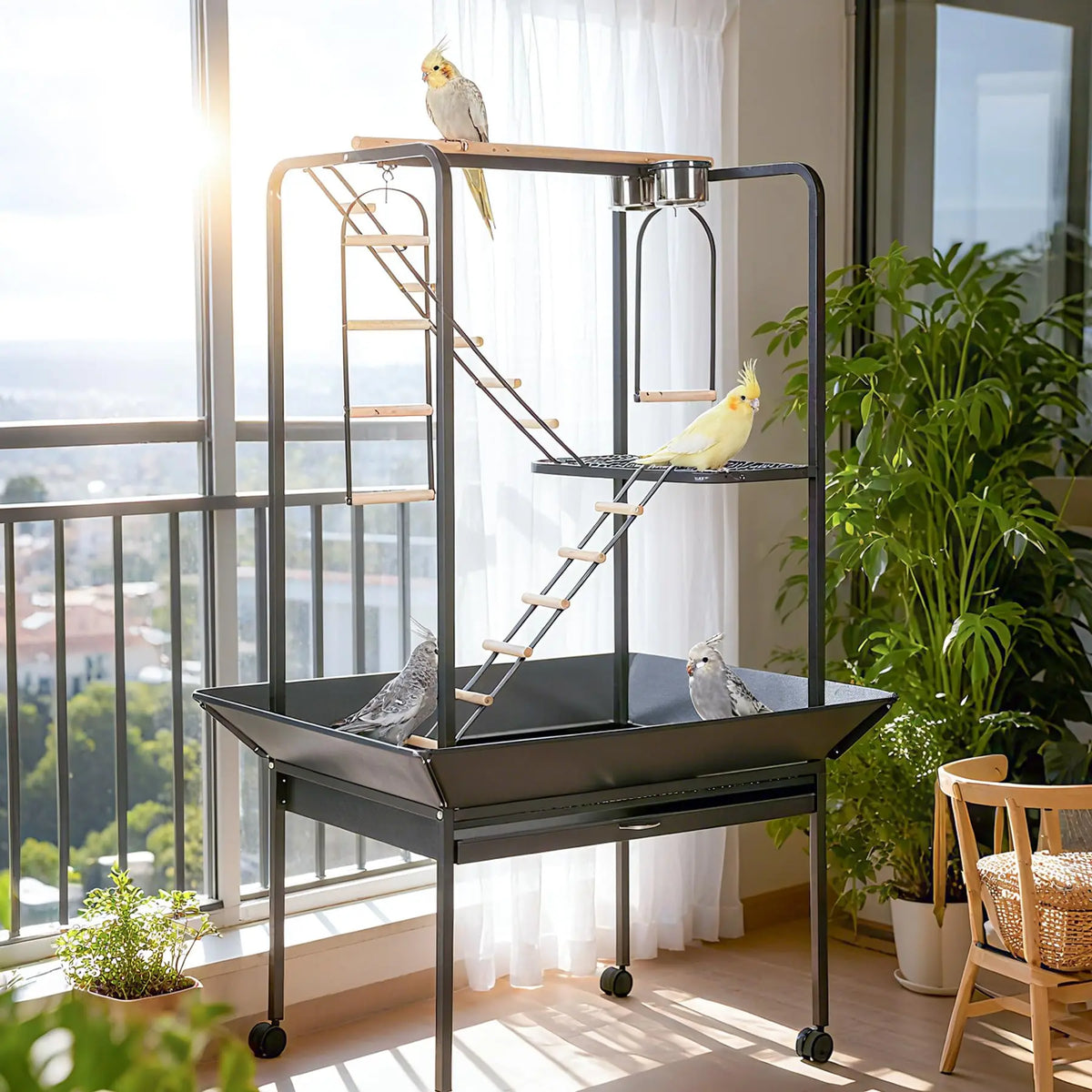 Metal Bird Play Stand With Ladder And Feeder Bowls