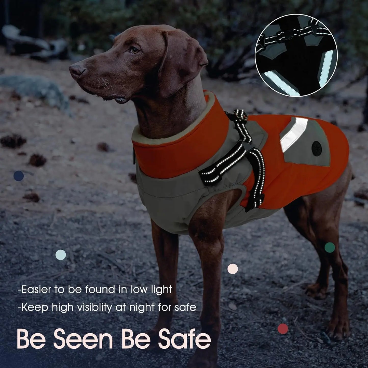 Waterproof Fleece Dog Jacket With Harness And Reflective Straps