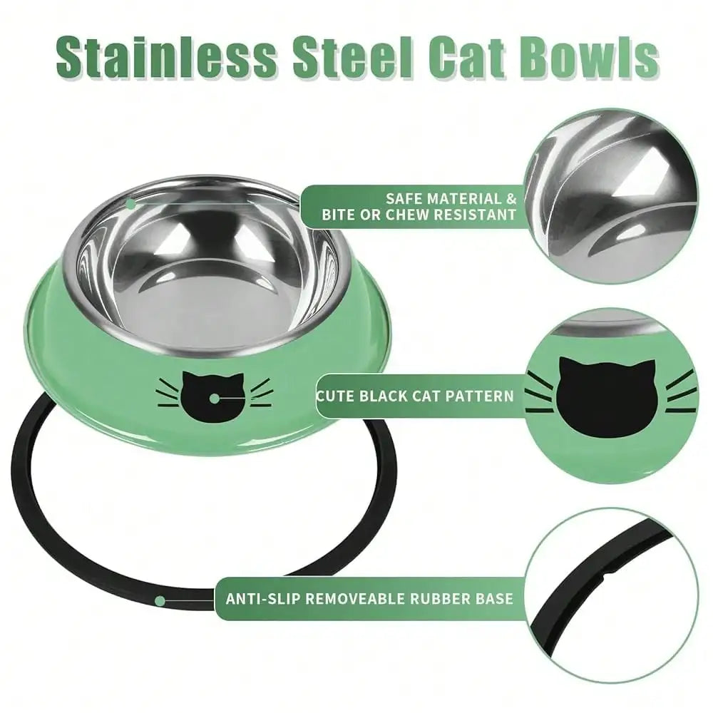 Non Slip Stainless Steel Cat Bowls Unbreakable With Removable Rubber Base