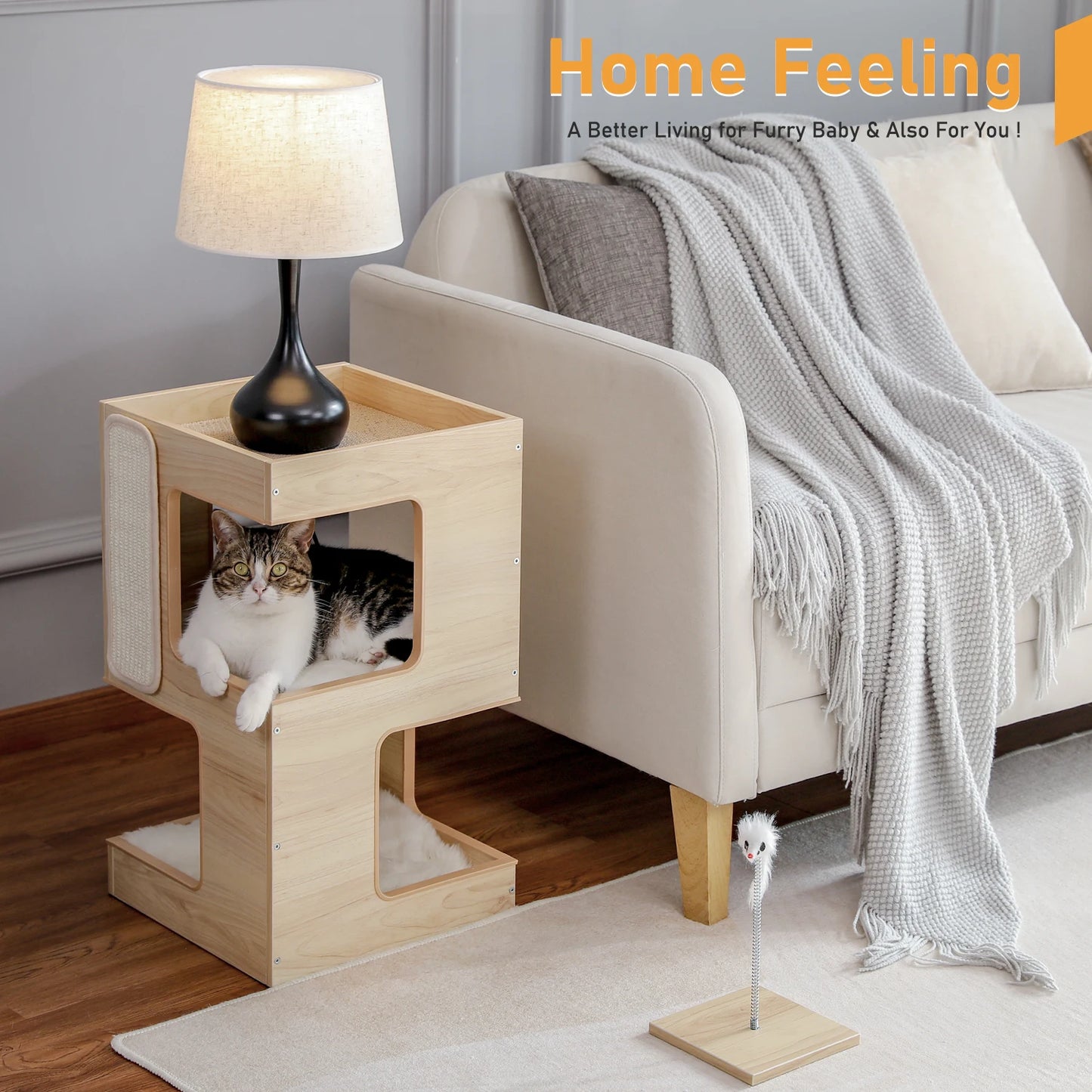 PAWZ Road Wood Cat Condo House With Scratching Pads