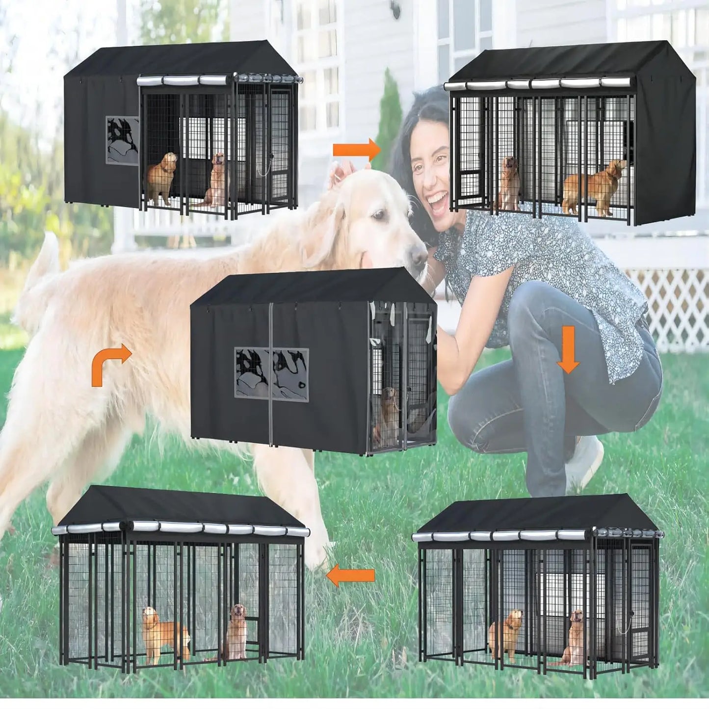 Outdoor Dog Kennel Cover Waterproof, Cold-Resistant With Zippers PVC Windows