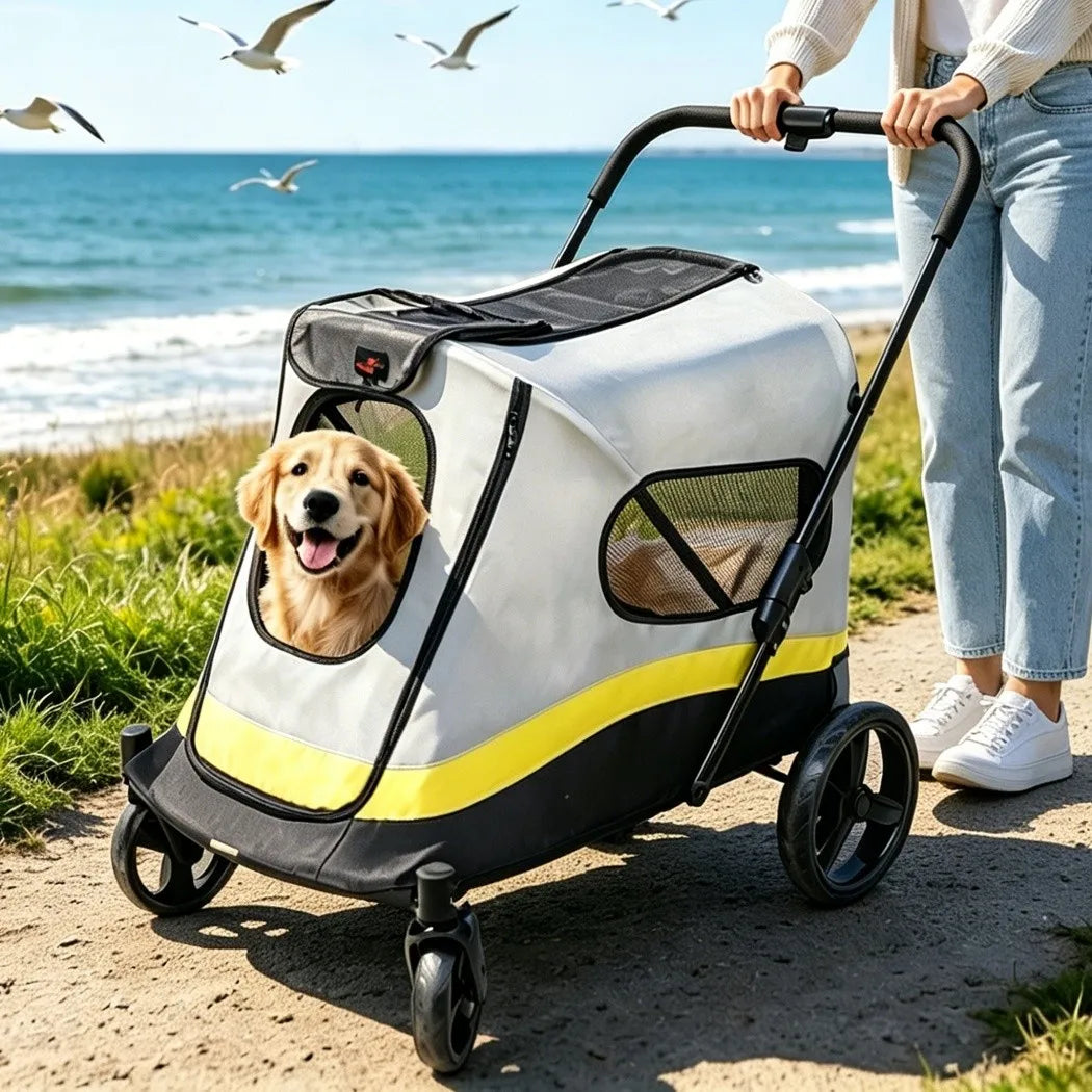 Portable Dog Stroller All Terrain Dual Entry Pet Wagon Cart