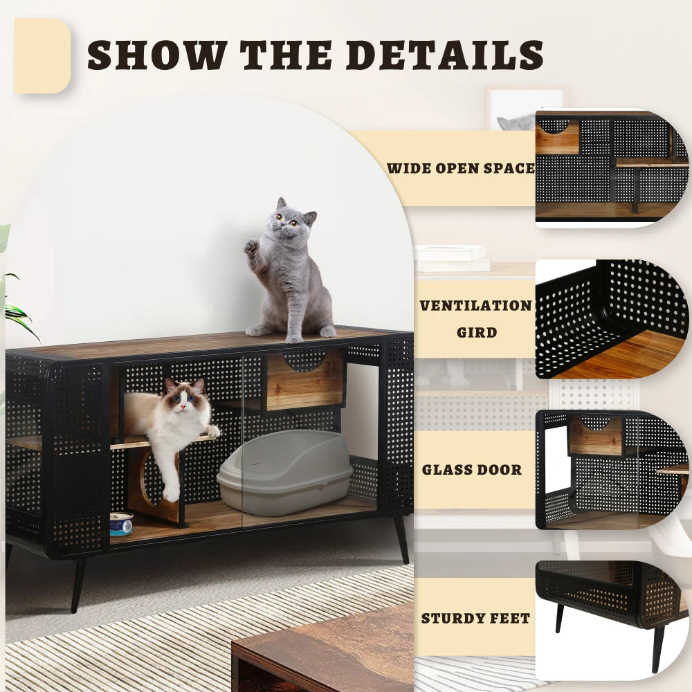 NONECN Spacious Cat House With Tempered Glass For Living Room