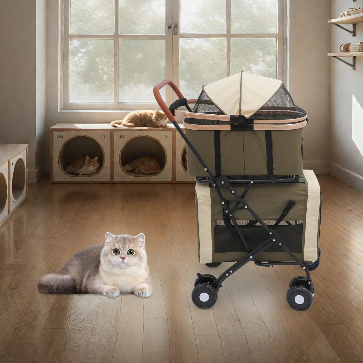 Bymaocar Foldable Pet Stroller With Sunshade And Safety Locks