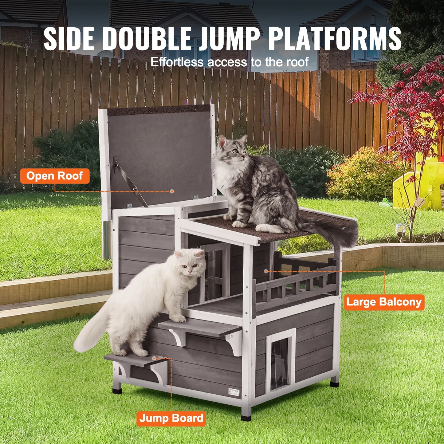 SucceBuy Outdoor Cat House Weatherproof Two Story Shelter
