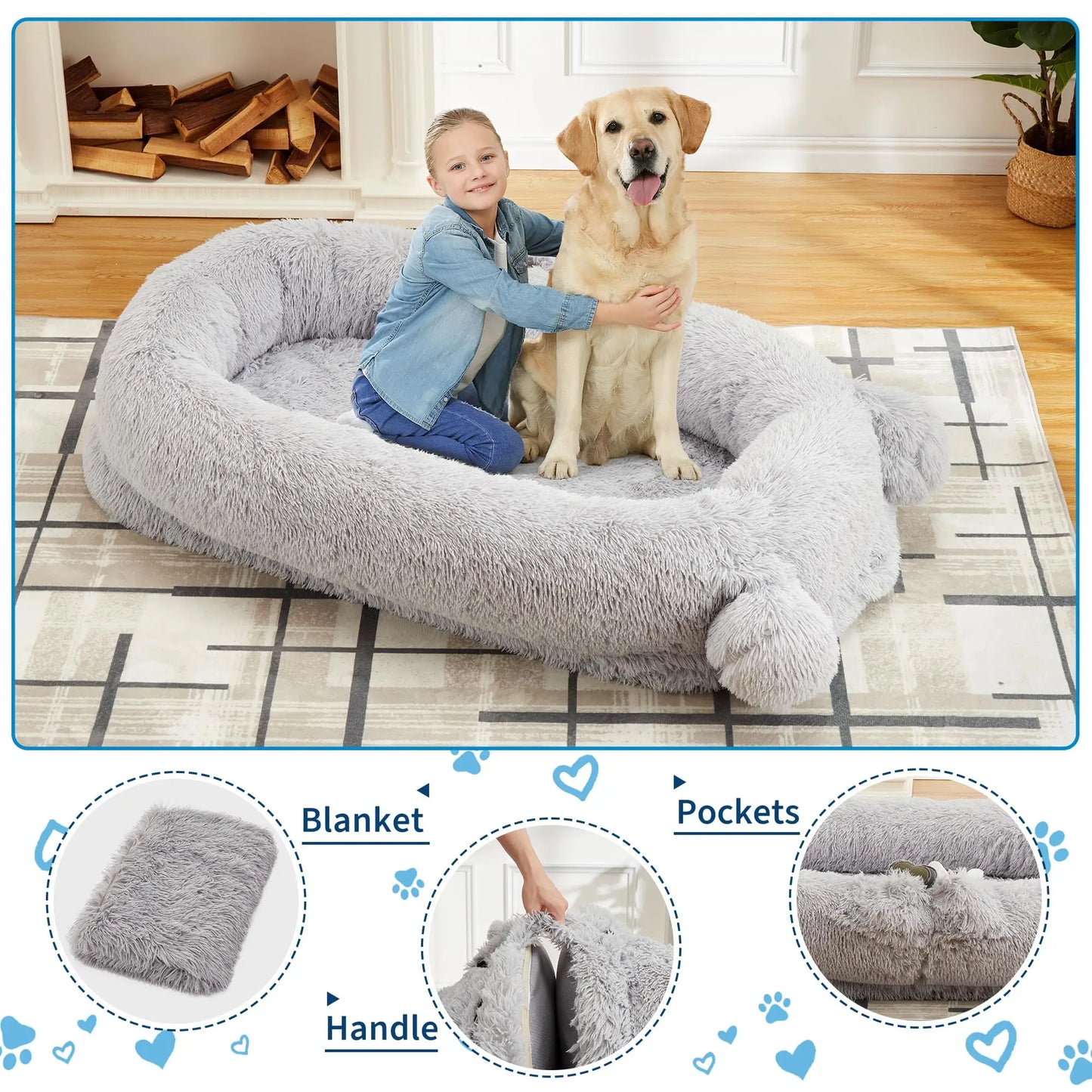 HiMISSCN Dog Bed For Adults With Removable Washable Cover Blanket
