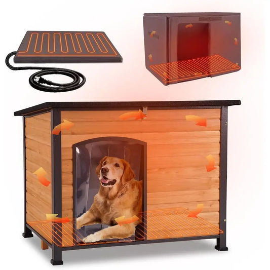 Winter-Ready Wooden Heated Dog House With Thermostat Heating Pad