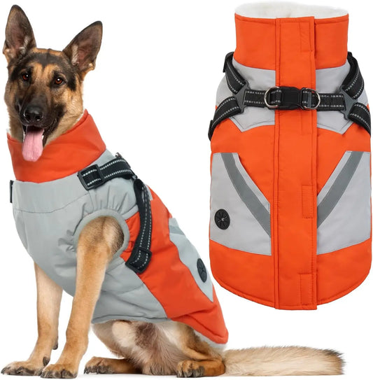 Waterproof Fleece Dog Jacket With Harness And Reflective Straps