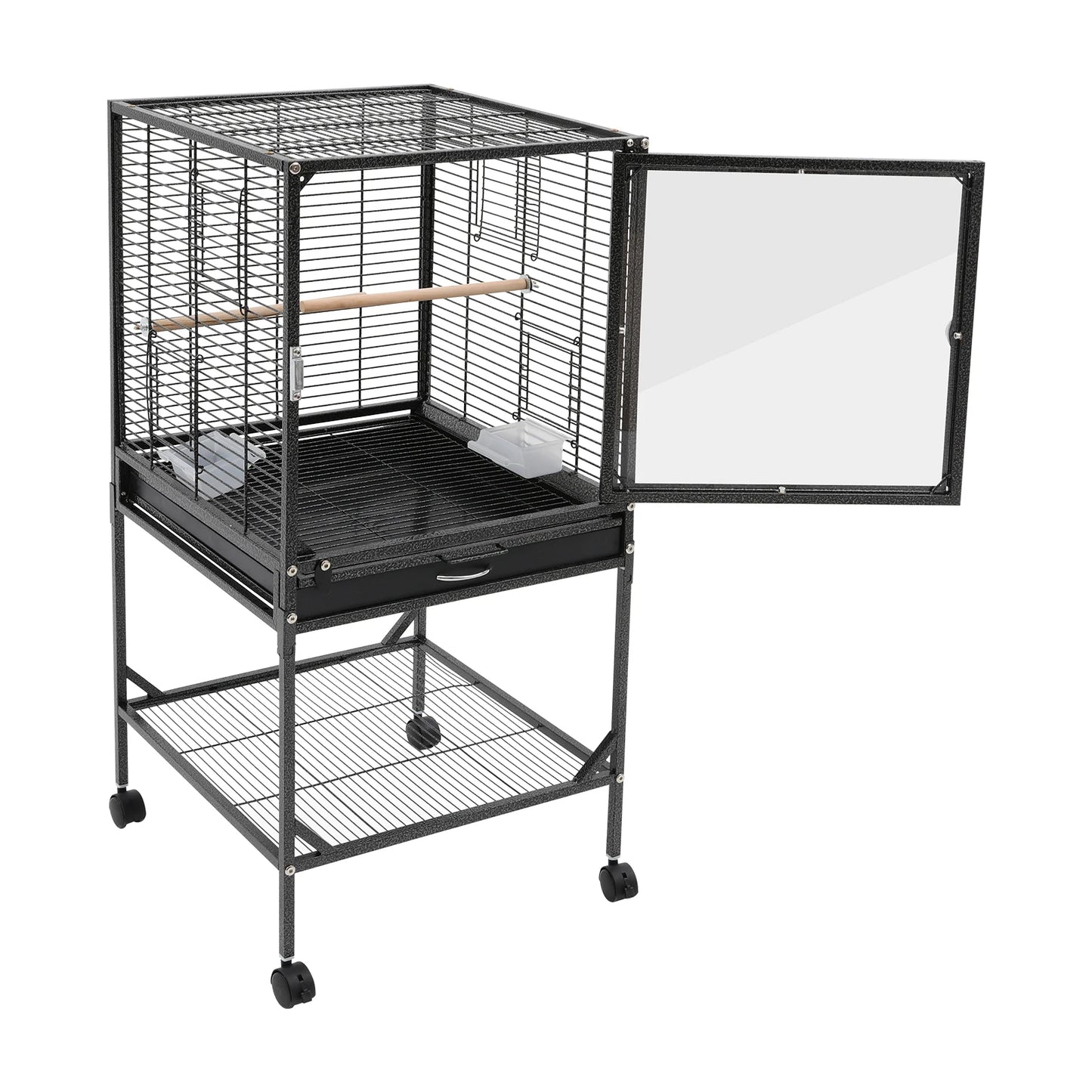 Wrought Iron Bird Flight Cage With Rolling Stand For Parrots