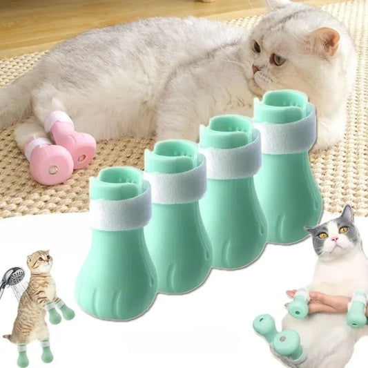 Adjustable Silicone Cat Paw Shoes for Grooming and Bathing