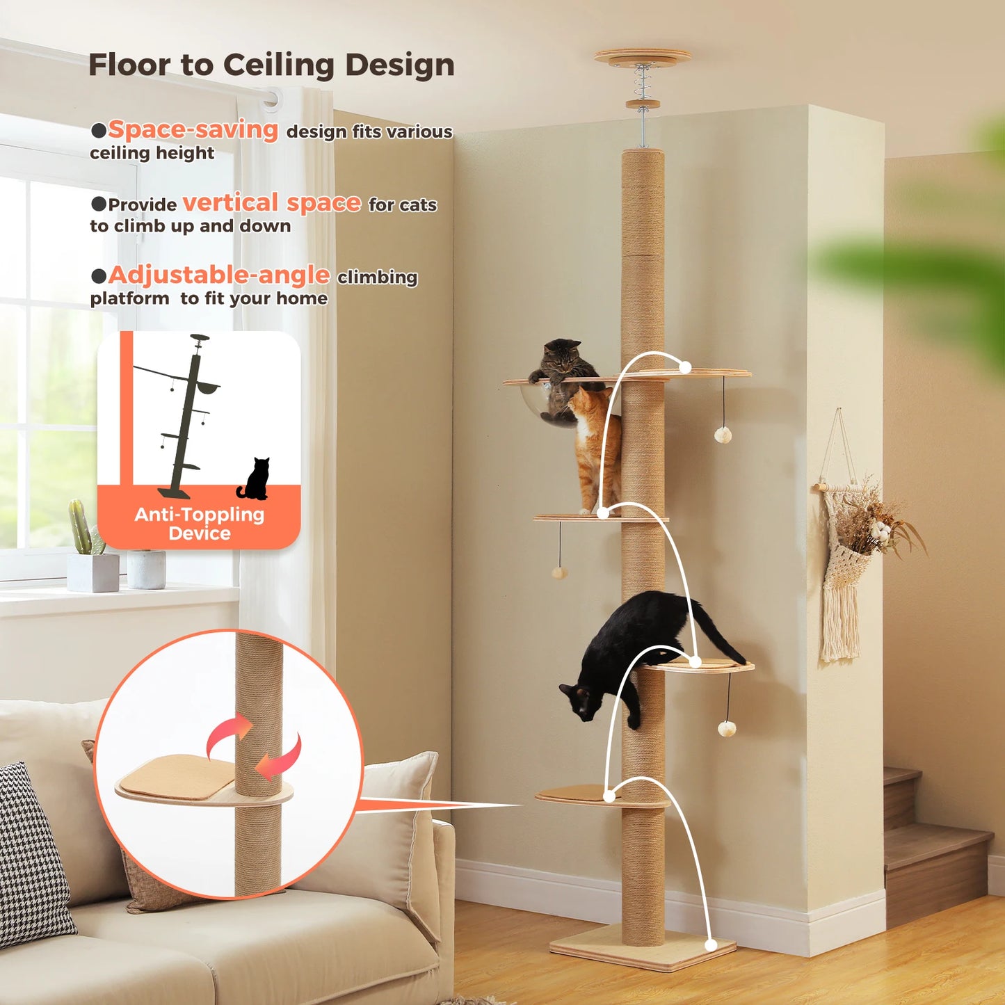 PAWZ Road Adjustable Wooden Cat Tree For Indoor Cats
