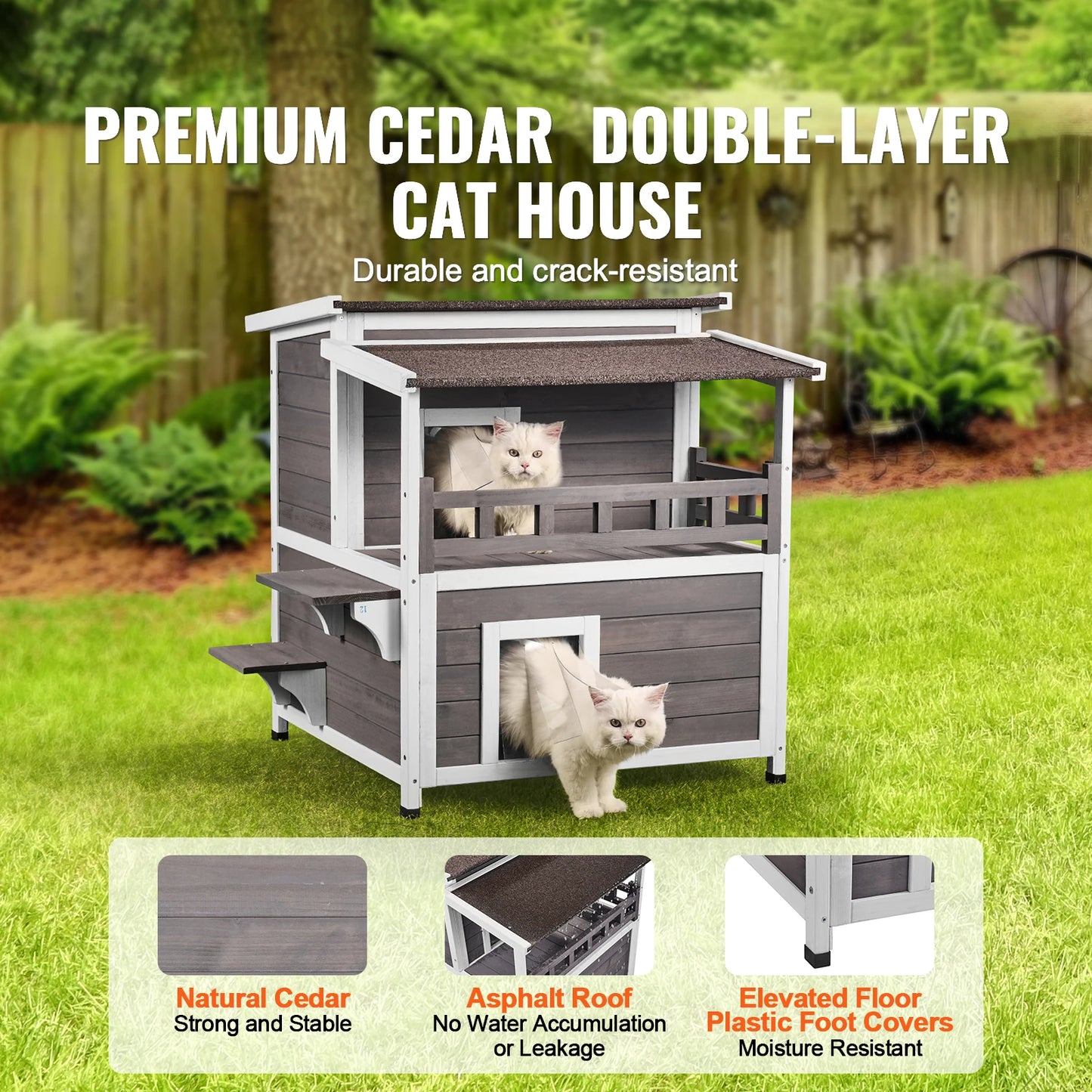 SucceBuy Outdoor Cat House Weatherproof Two Story Shelter