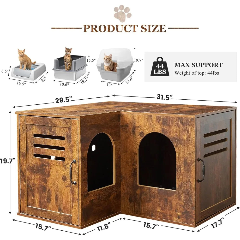 Corner Cat Litter Box Enclosure End Table For Two Cats