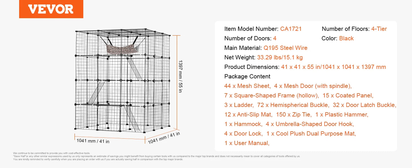 SucceBuy Detachable Cat Cage With Front Doors And Hammock