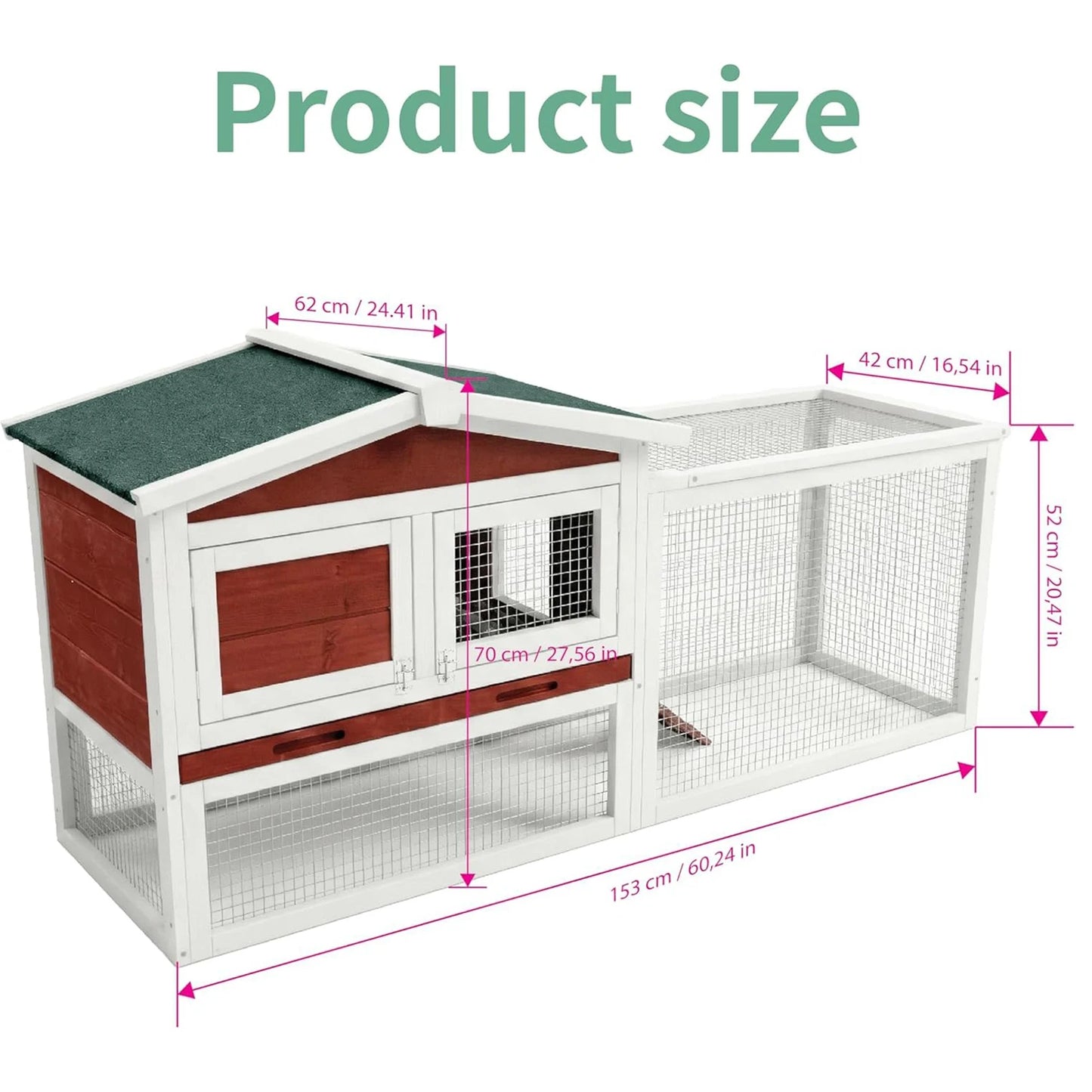 HiMISSFarm Outdoor Rabbit Hutch 2 Tier Wooden Cage With Ramp Tray