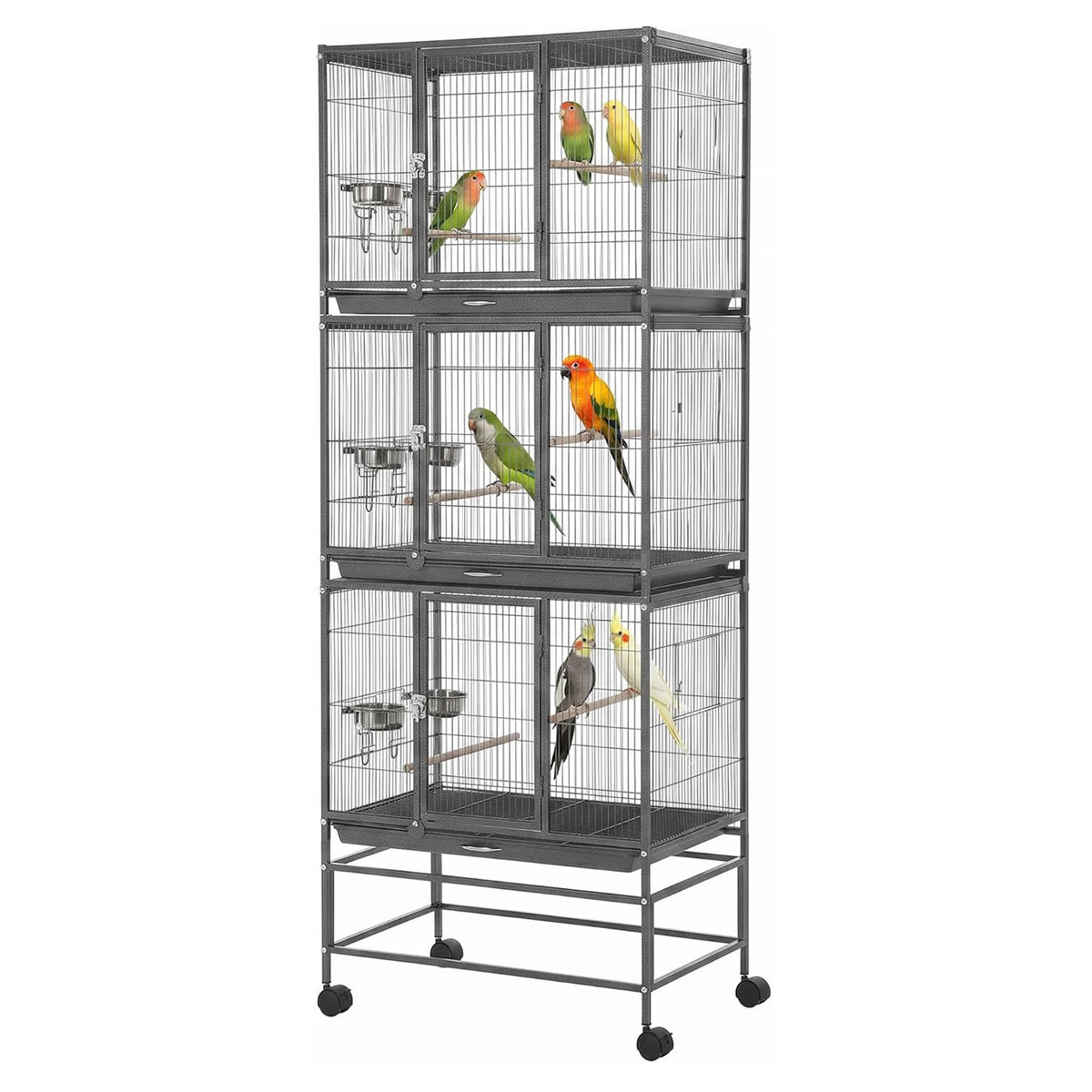 HiMISS Heavy Duty Bird Cage With Three Compartments And Trays