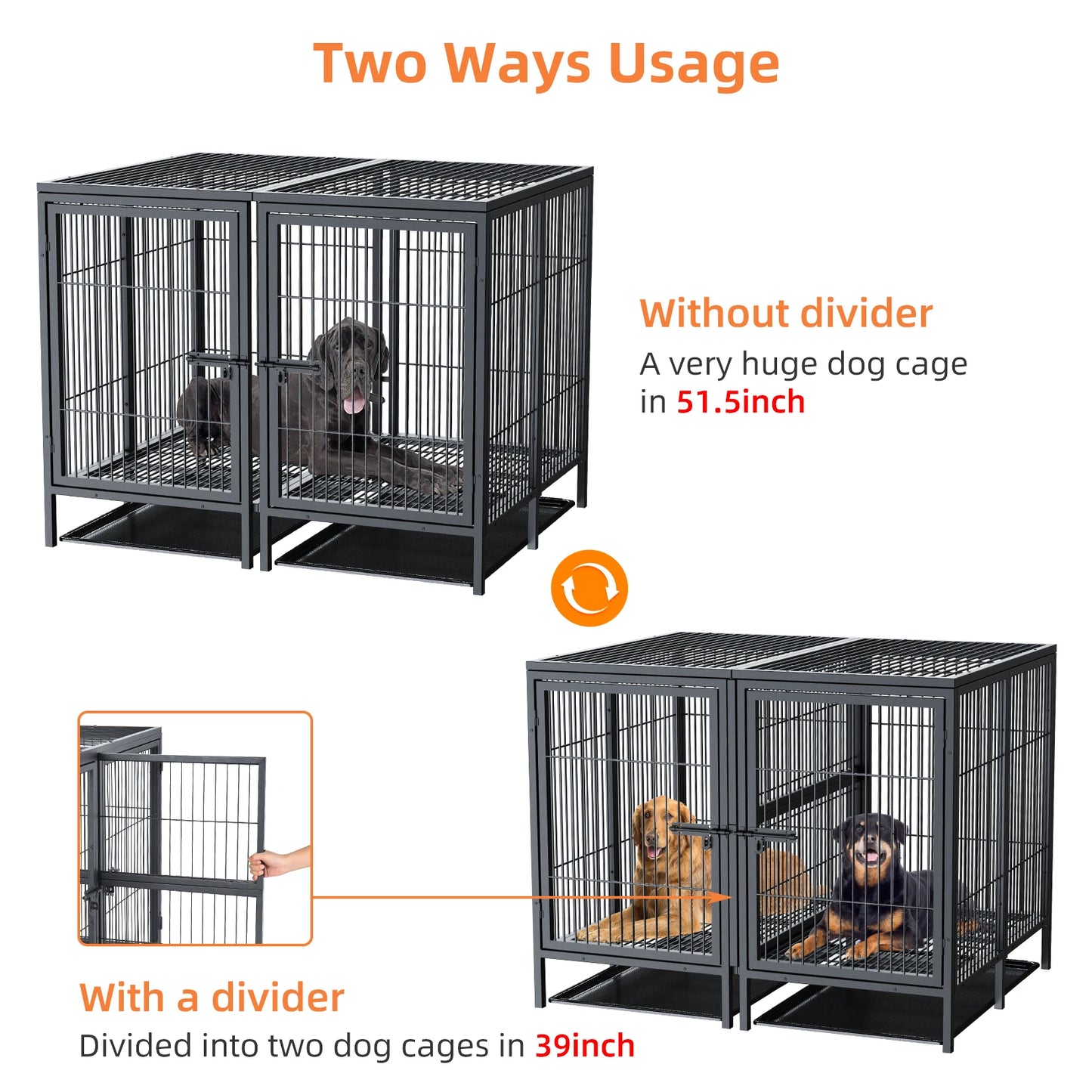 BINGOPAW Heavy Duty Metal Dog Cage With Playpen And Tray