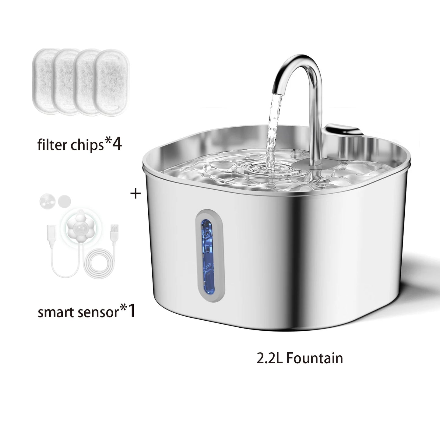 Automatic Cat Water Fountain Square Stainless Steel With Window