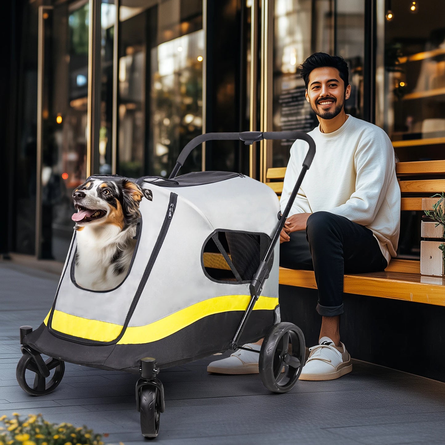 Portable Dog Stroller All Terrain Dual Entry Pet Wagon Cart