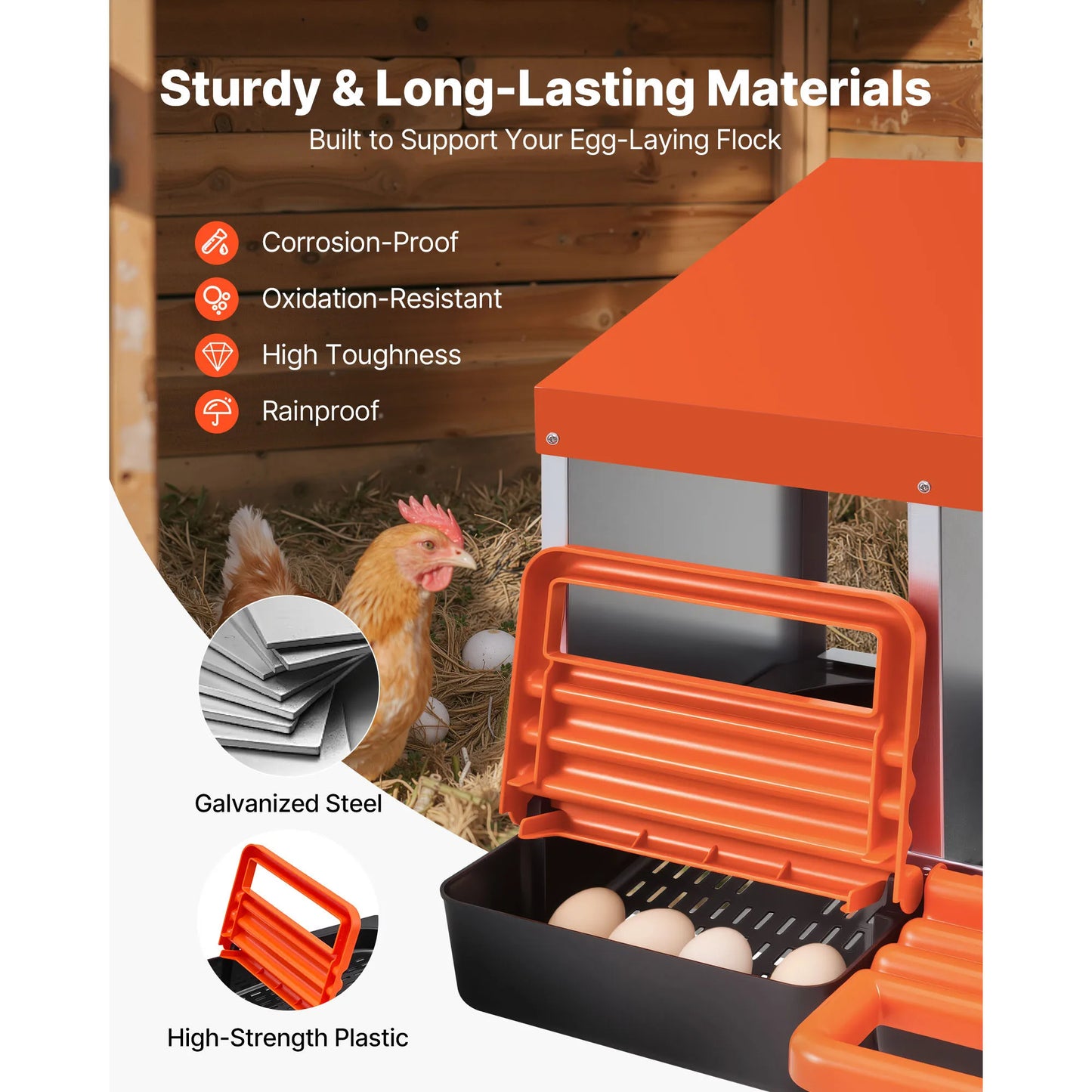 SucceBuy Chicken Nesting Boxes With Galvanized Steel And Plastic Roll Away