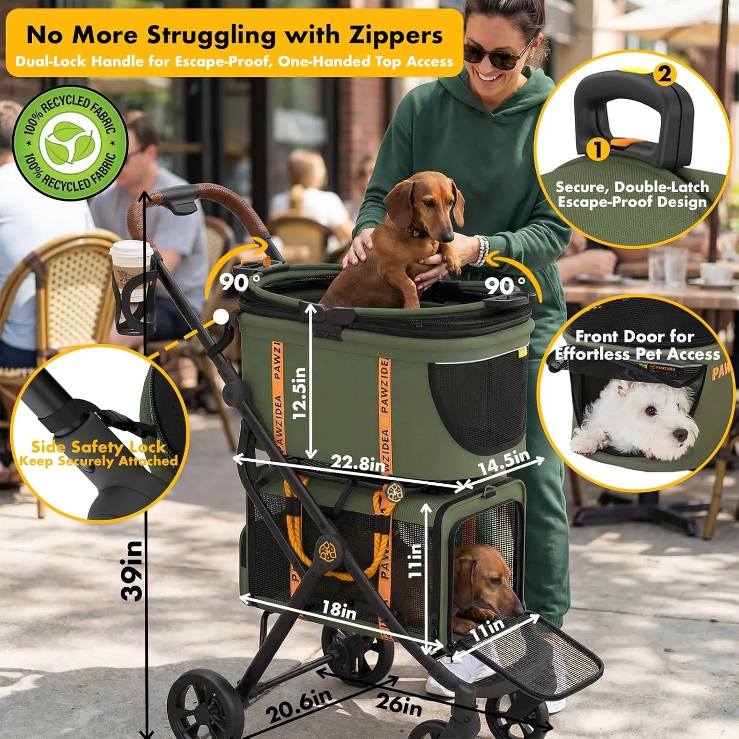 Double Pet Stroller With Detachable Carriers For Cats And Dogs