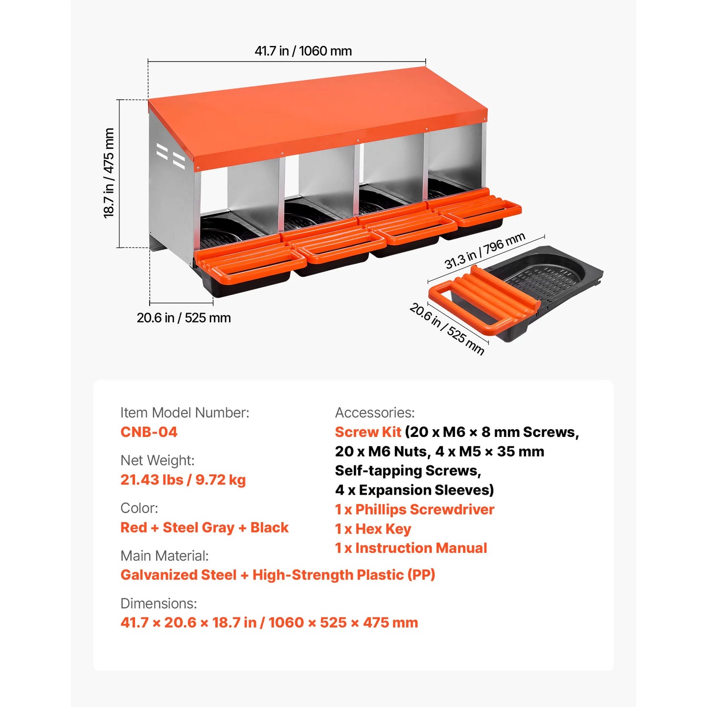 SucceBuy Chicken Nesting Boxes With Galvanized Steel And Plastic Roll Away