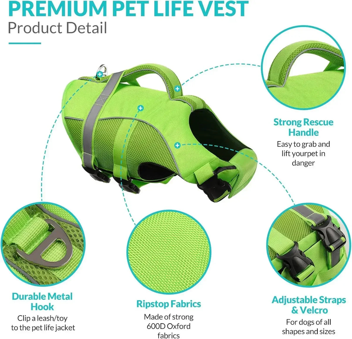 Mesh Dog Life Jacket With Rescue Handle And Reflective Trim