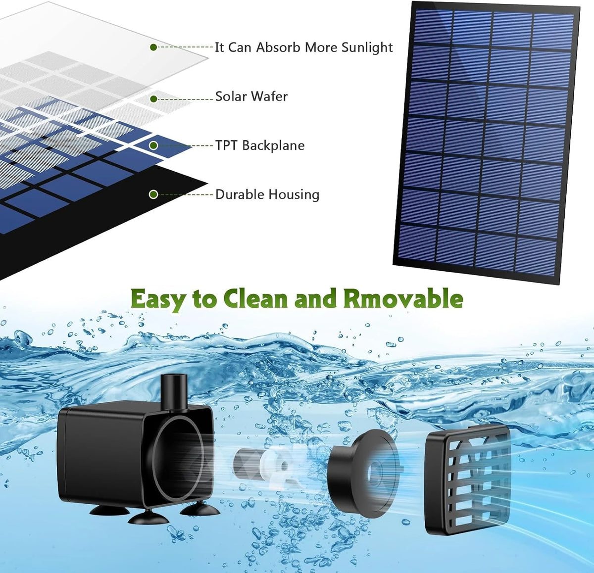 Solar Fountain Pump 6 Nozzles Water Pipe For Bird Bath Garden