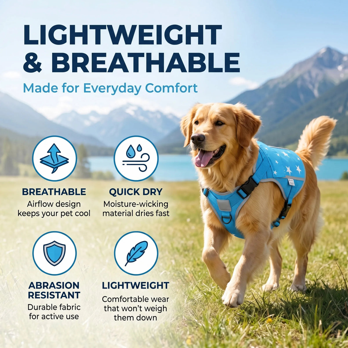 Pet Dog Cooling Vest Harness Jacket With Freezer Packs