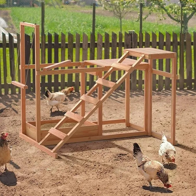 Wooden Chicken Roost and Perch Play Set with Swing Toy
