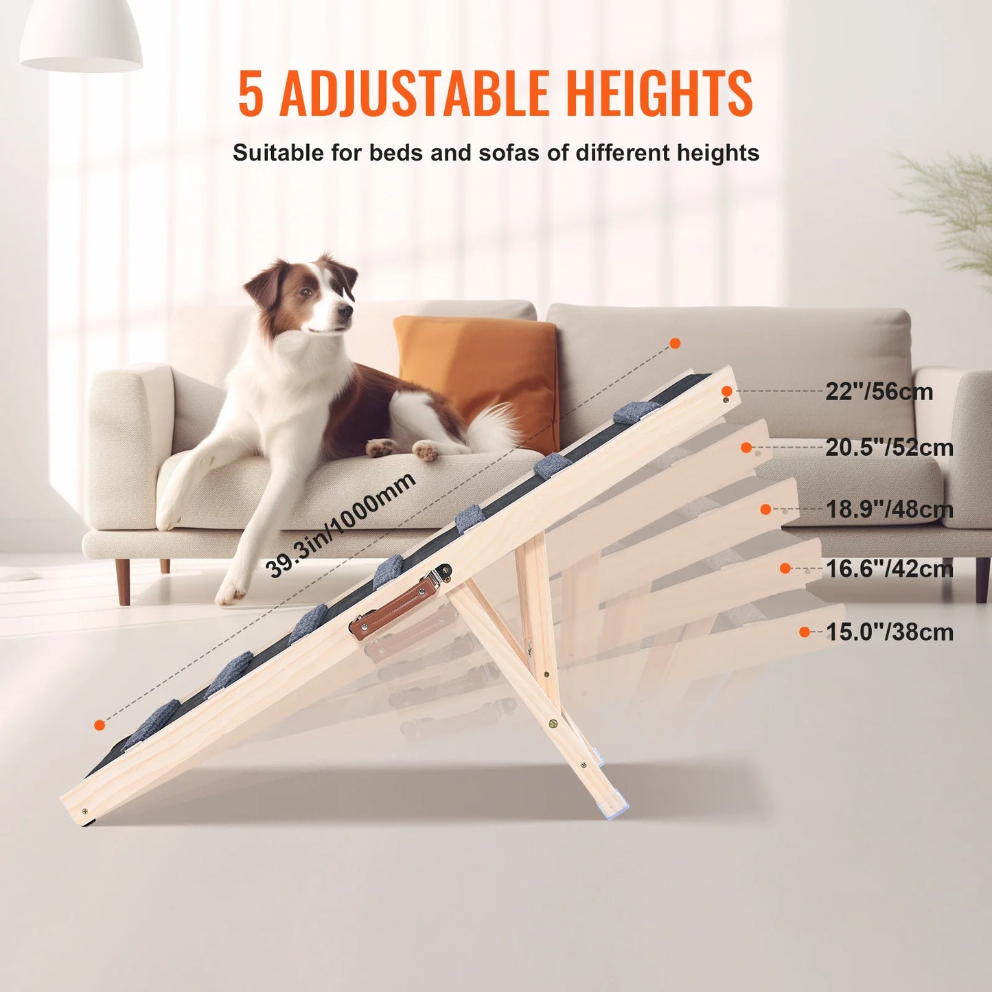 SucceBuy Folding Dog Ramp Anti Slip Adjustable Wooden Pet Ramp