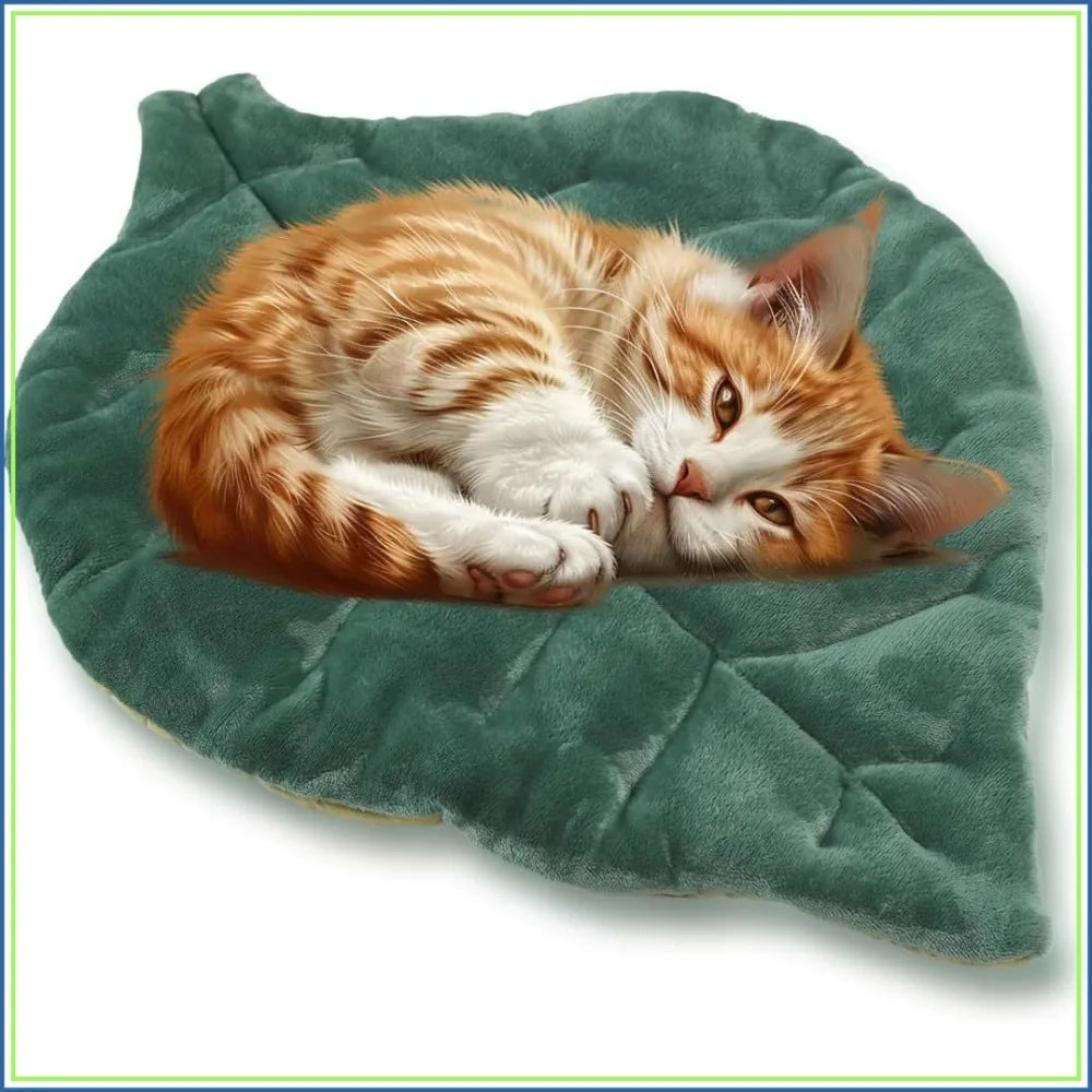 Self Warming Cat Bed Mat Leaf Shape Soft Cotton Flannel