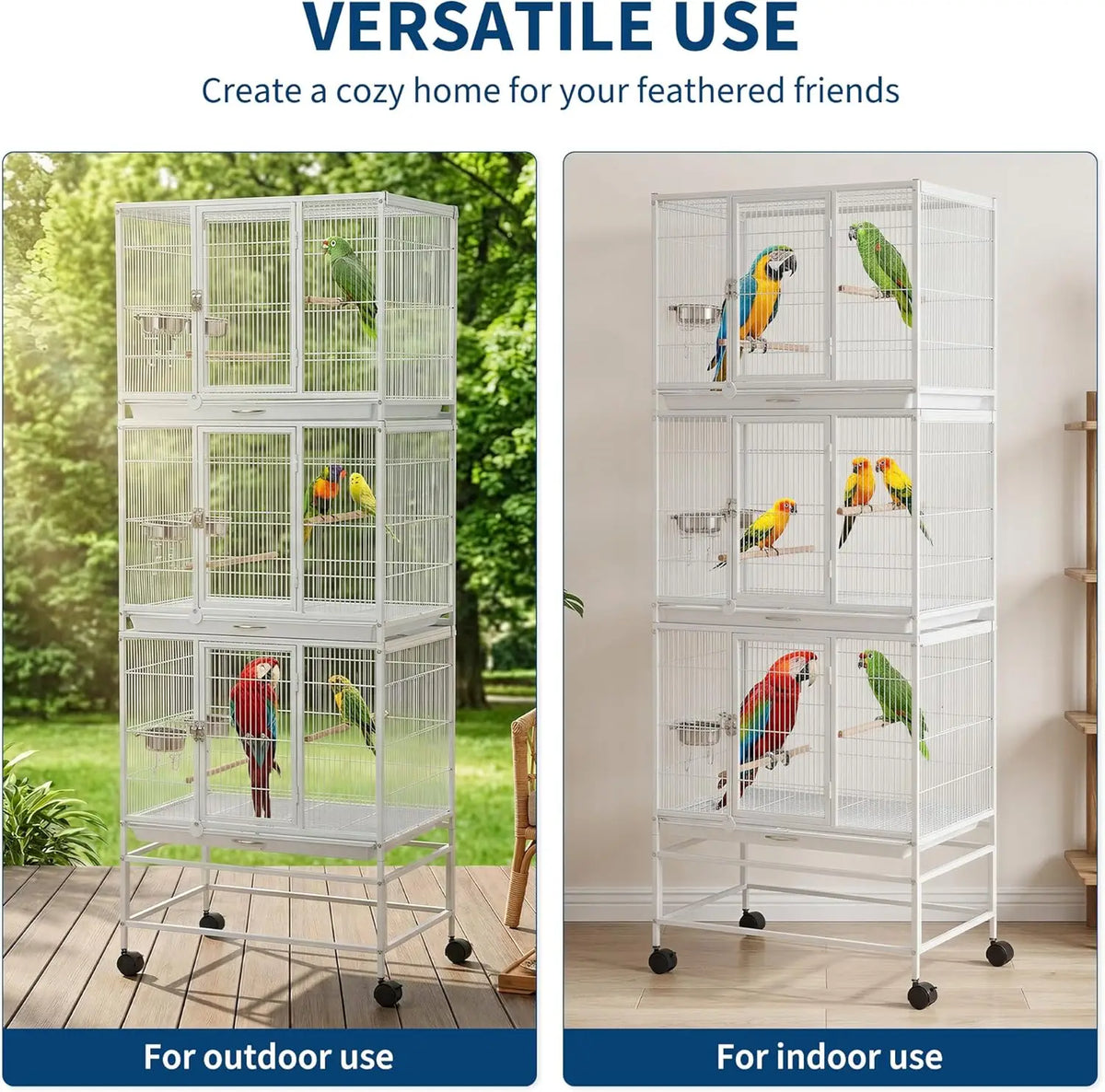 HiMISS Heavy Duty Bird Cage With Three Compartments And Trays