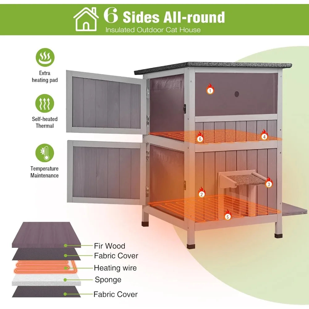 Insulated Outdoor Cat Shelter With Heated Pad For Feral Cats
