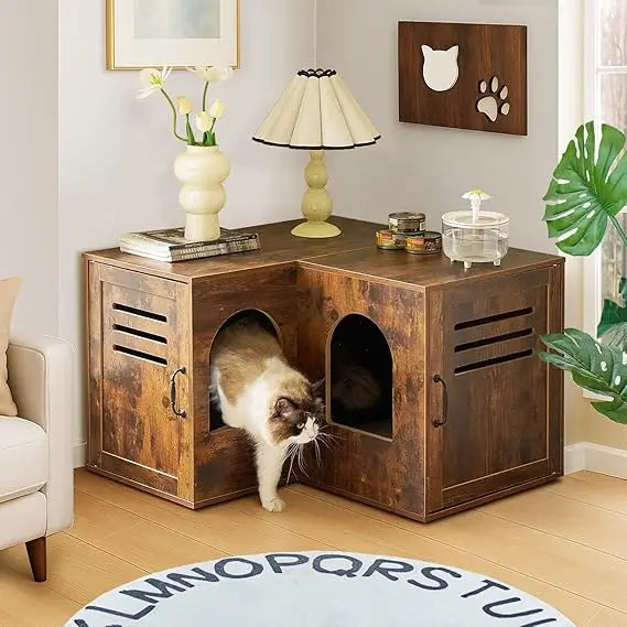 Corner Cat Litter Box Enclosure End Table For Two Cats